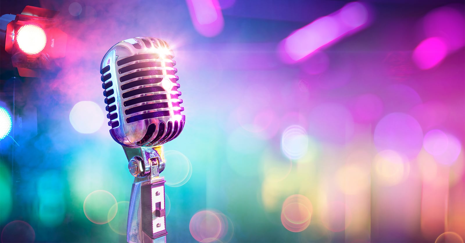 photo of a microphone in a nightclub for Agile Karaoke