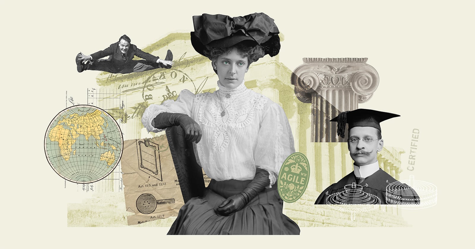Aglie Certification Collage Image with vintage photos of a woman and graduate