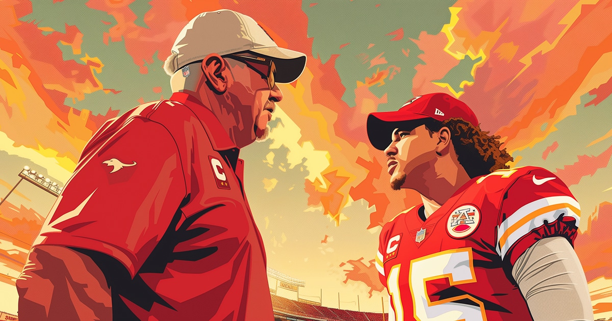 illustration of andy reid and patrick mahomes
